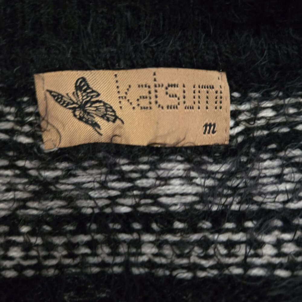 Y2K Katsumi Mini Sweater Dress size S Black White Fluffy Fuzzy Knit Fair Isle - Picture 8 of 9